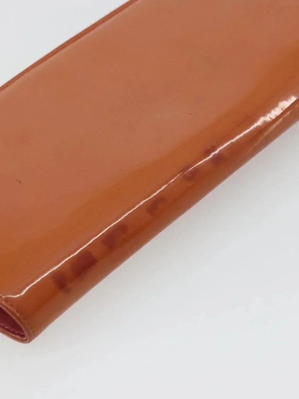 CHANEL Long Wallet Patent leather Orange Silver CC Auth bs34871